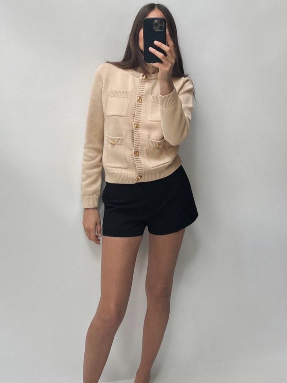 New Zara Cream Beige Knit Pocket Cardigan with Gold Button Details M